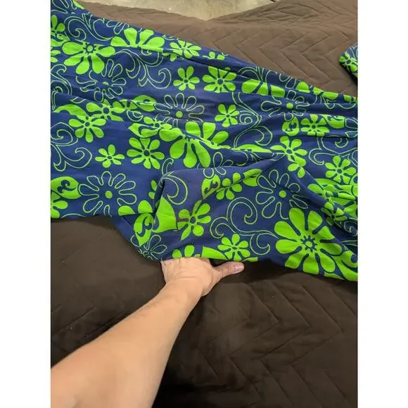 VINTAGE VIBRANT blue & green 1960s/70s handmade mumu house dress size approx L - Picture 7 of 7